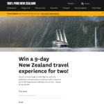 Win a 9-Day New Zealand Travel Experience for 2 Worth $7,366 from Tourism New Zealand [No Travel]