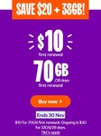 amaysim Prepaid Mobile $10 for 70GB for 28 Days (Then $30 for 32GB Every 28 Days) & $7 Cashrewards Cashback (Expired) @ amaysim