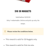 $10 for 30 Nuggets Pick-up Only @ KFC via App