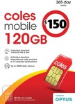 Coles Mobile 1-Year Plan 160GB (120 + 40 Bonus) $125 (Was $150) @ Coles