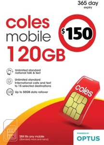 Coles Mobile 1-year Plan 160gb (120 + 40 Bonus) $125 (was $150) @ Coles 