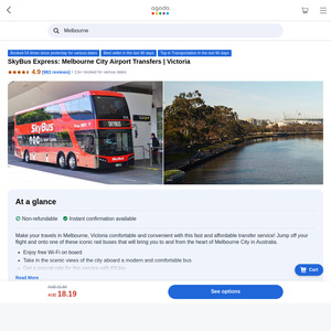 Skybus Melbourne CBD ↔ MEL Airport Express $18.47 One Way, $30.91 Return (Non Refundable Mobile Ticket) @ Agoda