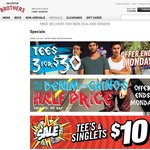 Aussie Day Sale at Hallenstein Bros - Half Price Jeans & Chinos, NZ$20 Shirts, 3 Tees for NZ$30