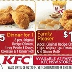 [NSW] KFC Coupons - $6.95 Dinner for 1, $17.95 Family Pleaser Deal