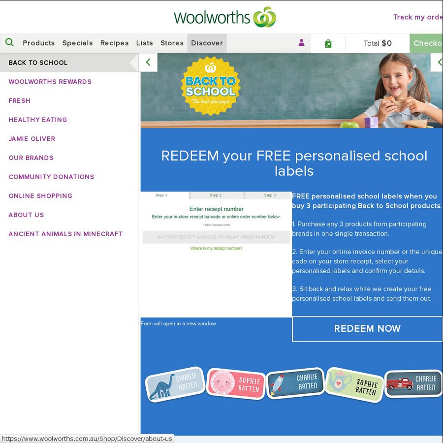Woolworths back to school labels 2018