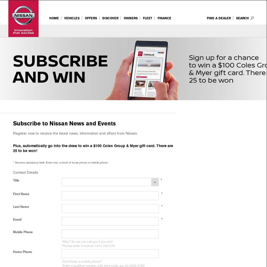 Win 1 of 25, 100 Coles Group & Myer Gift Cards Thanks to Nissan OzBargain Competitions