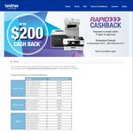Rapid Cash Back up to $200 on Brother Printers