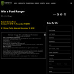 Win a Ford Ranger Worth $57,990 or Runner-up Prizes [Purchase Monster Energy Drinks from IGA, FoodWorks or Foodland]