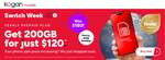 Kogan Mobile 200GB 1-Yr Plan $120 Delivered, Credit Card, Home (-20%) Car (- $100) Travel Insurance (-25%) Switch Offers @ Kogan