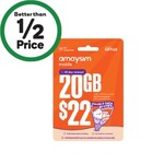 amaysim 28-Day Prepaid SIM Starter Pack 20GB $10 (Was $22) @ Woolworths in-Store