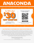 [NT, QLD, VIC] $30 off Minimum $150 in-Store (Requires Free Membership) @ Anaconda