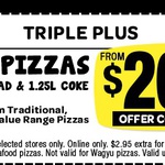 Domino's - Any 3 Pizzas + Garlic Bread + 1.25lt Coke $19.95 Pick up until 16 March
