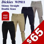 $65 - DICKIES WP811 Skinny Straight Fit Double Knee Work Pants Black Sand @ Deals On Brands