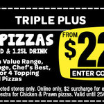 Domino's - Any 3 Pizzas + Garlic Bread + 1.25lt Drink $22.95 Pick up until 25 November
