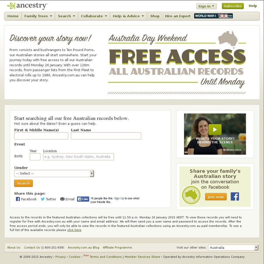 Australia Day Weekend Free Access to All Australian Records OzBargain