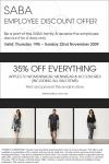 SABA Employee Discount Offer 35% off Everything!