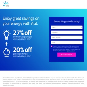 NSW AGL Get 27 off Electricity and 20 off Gas Usage Charges