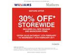 Mathers and Williams 30% Storewide Sale - Clarks School Shoes $77