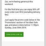 50% off Orders over $10 @ Uber Eats