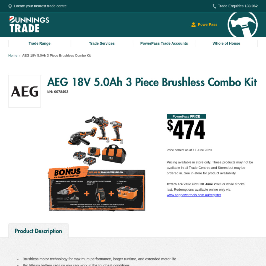 Aeg discount combo bunnings