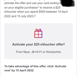 Spend $500 between 15 April & 15 July on Your Virgin Money Velocity Flyer Card, Get $25 Myer, JB Hi-Fi or Woolworths Voucher