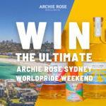 Win 4 Ticket to Sydney WorldPride Bondi Beach Party, 2 Rooms for 2 Nights at Hyatt Regency Sydney, Booze + More @ Archie Rose