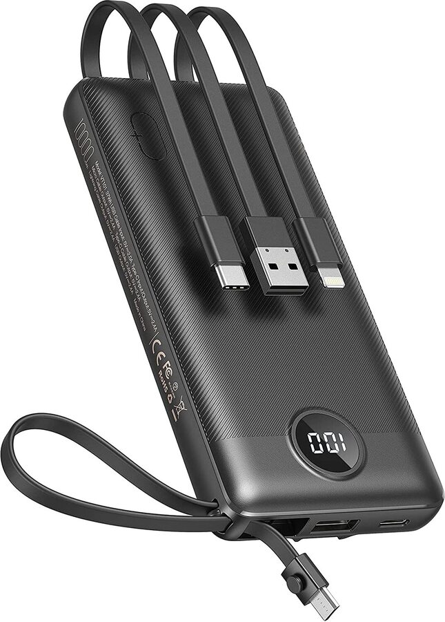 VEEKTOMX Power Bank with Built-in Cables, 10000mAh USB C Portable ...