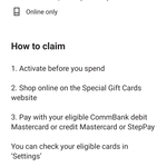 Get $10 Cashback When you Spend $100 or More at Special Gift Cards (e.g Amazon, Ebay + More) @ CommBank (Activation Required)