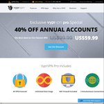 VyprVPN Pro 40% off Annual Account US $59.99 / ~ AU $85 (Was US $99.99)