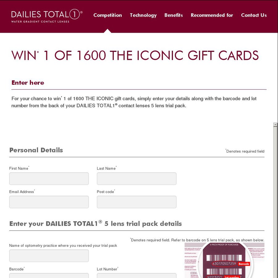 Win 1 of 1600 20 Iconic Vouchers [Obtain Free Contact Lens Trial Pack