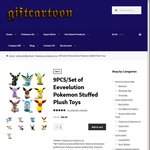 40% off + $2 Coupon: Pokemon Eeveelutions 9pc Plush Toy Set (8"/20cm), $76.97AUD @ Giftcartoon