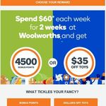 Earn 4500 Bonus Points or $35 off Toys at BigW When You Spend $60 or More Each Week for 2 Weeks @ Woolworths