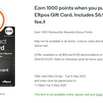 Bonus 1000 Points (Worth $5) with Purchase of $100 EFTPOS Gift Card ($106.95) @ Woolworths