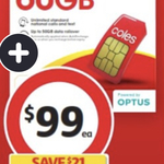 Coles Mobile $99 | 12 Months Expiry | 60GB Data | Unlimited Talk & Text | Overseas* | Optus Network | @ Coles In-Store & Online