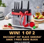 Win 1 of 2 Baccarat ID3 Black Samurai Sakai 7 Piece Knife Blocks worth $1,399.99 from Robins Kitchen