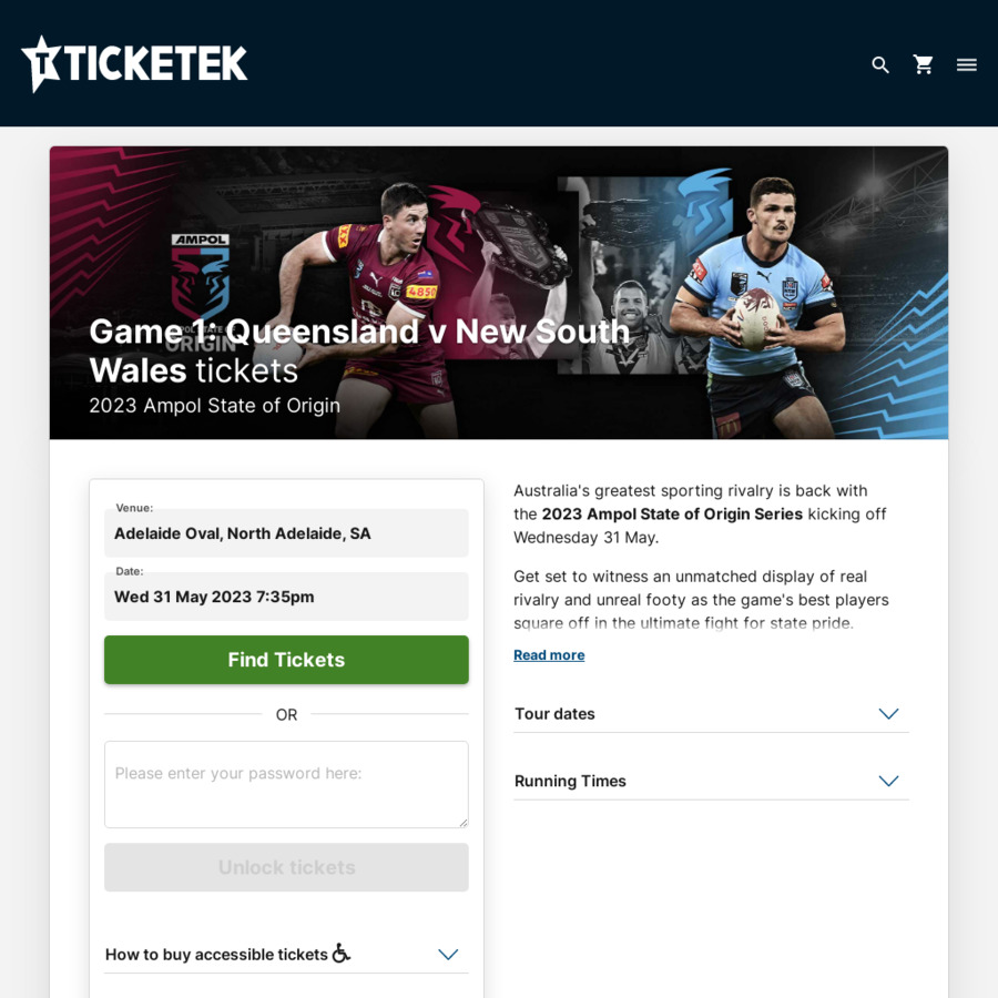 2 for 1 Tickets NRL State of Origin Game 1 Adelaide Oval 735pm 31/5 (2 Adult from 62.95) NRL