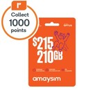 amaysim 1 Year 210GB & Unlimited Calls/SMS to 28 Countries $165 (Was $215) + 1000 EDR Points @ Woolworths