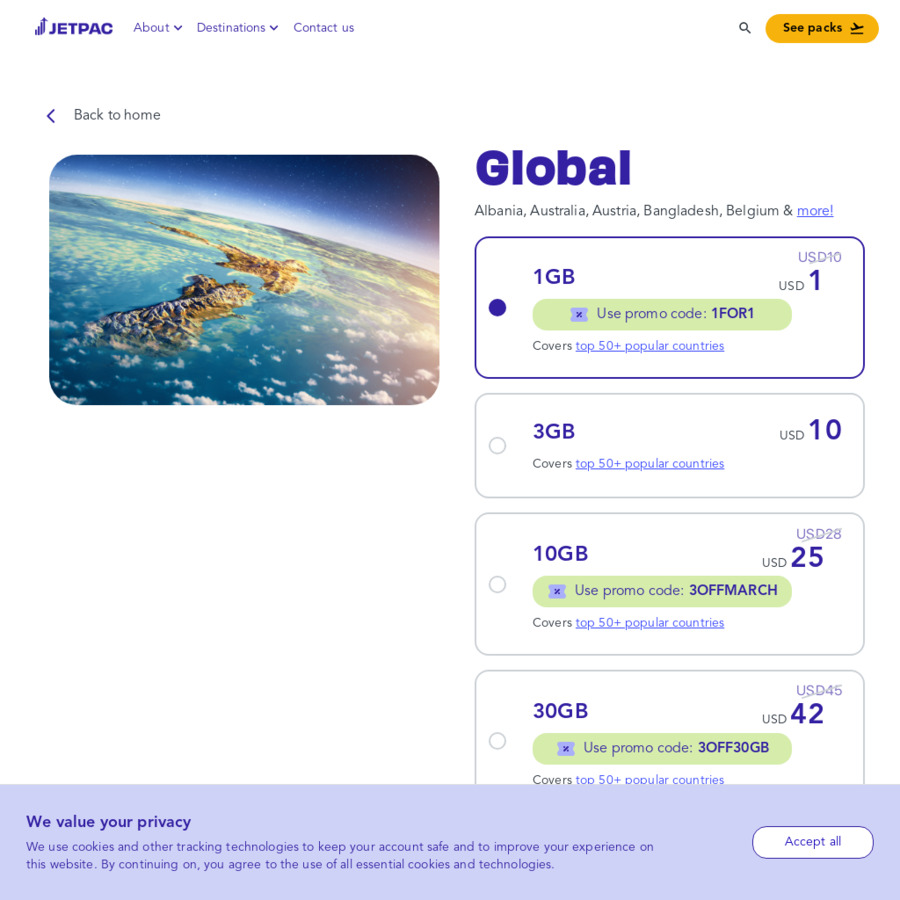 Travel ESIM 30 Days 1GB Data Plan For US$1 (~A$1.50, Covers 50 ...