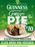 VOUCHER: $10 Guinness Graziers Pie (Was $16) Available at 221 Venues in QLD, VIC, WA, SA, TAS