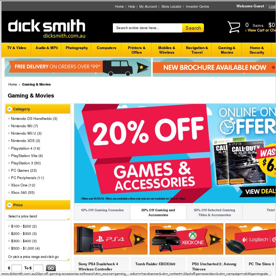 10 off Gaming Consoles & Digital Cards. 20 off Games & Accessories. Dick Smith Only