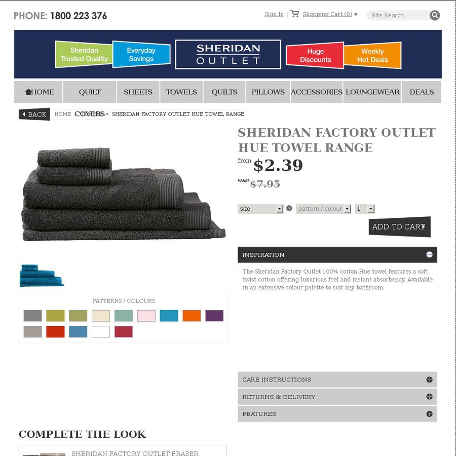 Sheridan Factory Outlet "Hue" Towel Range, King 11.99, Queen Towel 7.