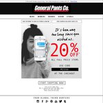20% off General Pants (Online and Full Price Items Only) Free Shipping over $75