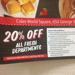 20% off All Fresh Departments @ Coles World Square (NSW)
