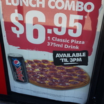 Pizza Hut Lunch Combo $6.95 - 1 Classic Pizza + 375ml Drink (Available Until 3pm Daily)