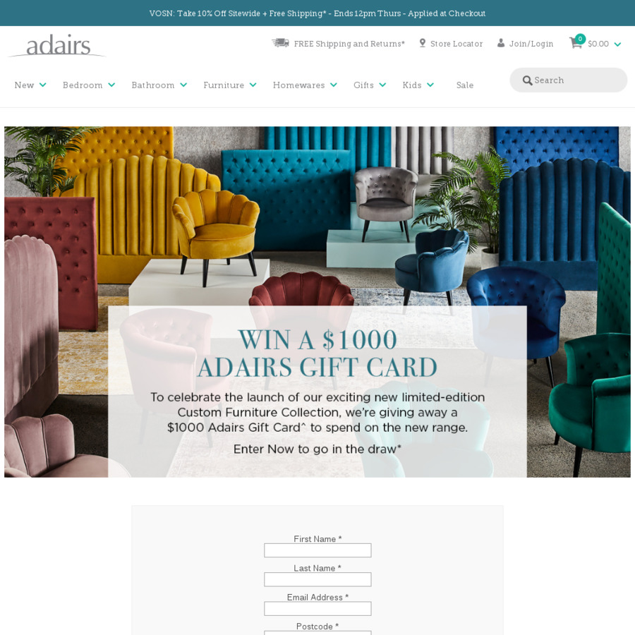 Win a $1,000 Gift Card from Adairs - OzBargain Competitions