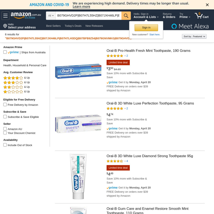 Oral-B Toothpastes: Enamel $4.50, Pro-Health $3.15, 3D White $4.27 ...