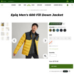 Epiq Men's 600 Fill Down Jacket $179.98, Epiq Men's 600 Fill Hooded Down Jacket $199 Delivered / C&C @ Kathmandu