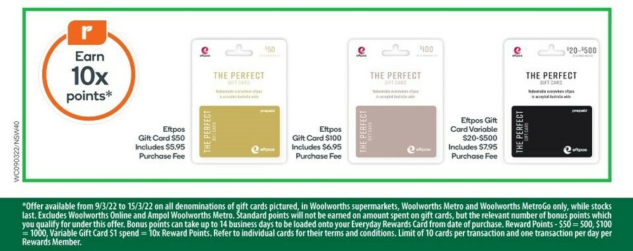 10x Everyday Rewards Points on EFTPOS Gift Card Purchase Fee