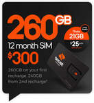 $300 260GB 12-Month Prepaid Mobile SIM for $250 Delivered @ Boost (Stack with $17 Cashback @ Cashrewards)