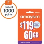 amaysim 1-Year 60GB $99 (Was $119) Starter Pack + 1000 EDR Points in-Store Only @ Woolworths